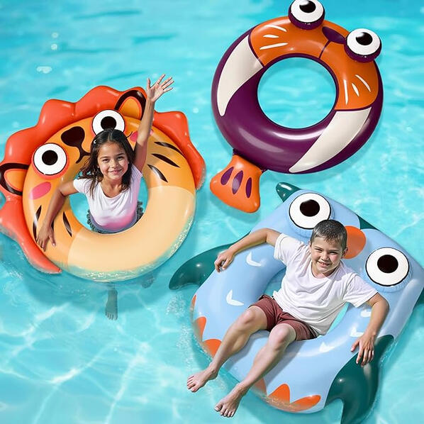 These floaty tubes are so fun because I can float away from the shallow end and look under me to see if anyone’s swimming underneath! I like to swim under the float and pop up through the hole like a surprise! My favorites are the lion and the owl.